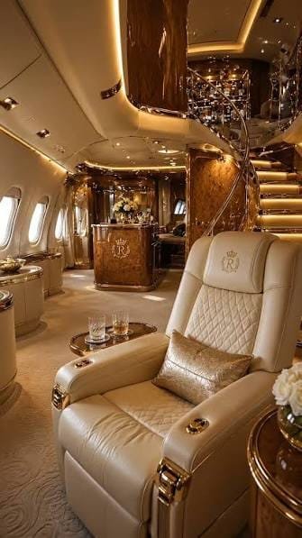 Quilted leather seat in a private jet cabin