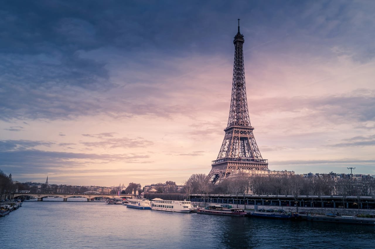 The Eiffel Tower at dusk
